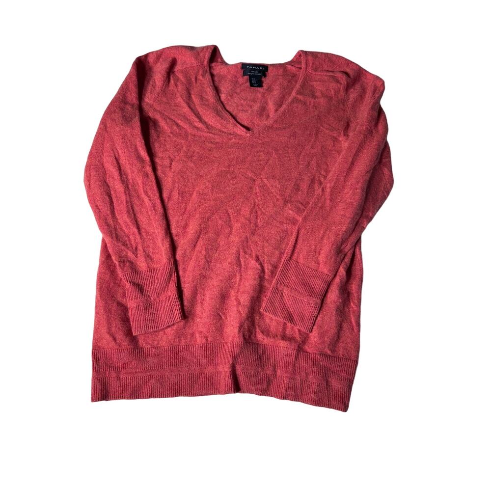 Tahari womens sweater Orange sz XL 100% Cashmere 2-ply #Autumn #Fall vneck